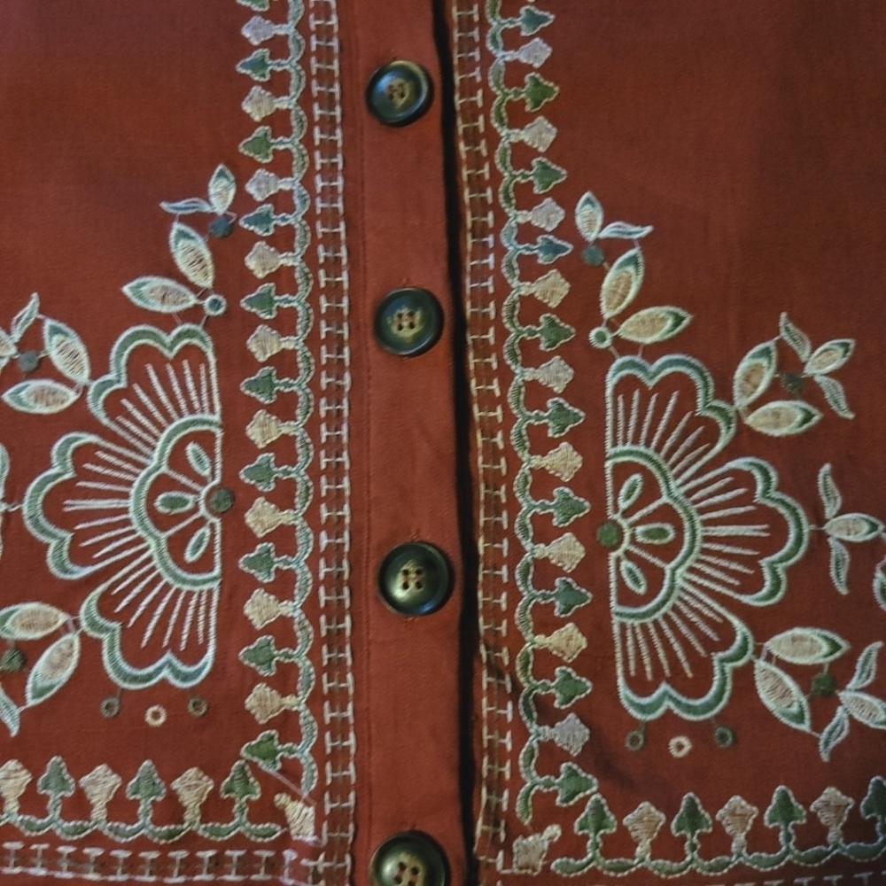 NWT* Blue Rain* Embroidered Skirt* Button Front* Rayon/Linen Blend* Rust* Sz M - Picture 7 of 7